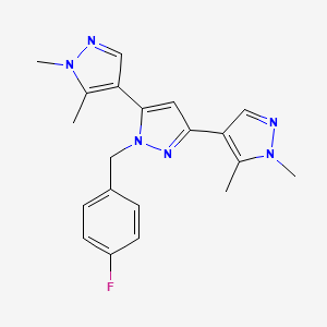 molecular formula C20H21FN6 B4554645 3,5-bis(1,5-dimethylpyrazol-4-yl)-1-[(4-fluorophenyl)methyl]pyrazole 