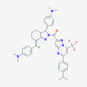 molecular formula C41H42F3N7O B455468 4-(7-[4-(dimethylamino)benzylidene]-2-{[5-(4-isopropylphenyl)-7-(trifluoromethyl)pyrazolo[1,5-a]pyrimidin-2-yl]carbonyl}-3,3a,4,5,6,7-hexahydro-2H-indazol-3-yl)-N,N-dimethylaniline 