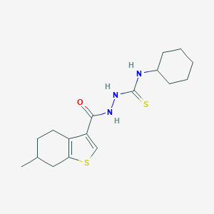 molecular formula C17H25N3OS2 B455472 N-cyclohexyl-2-[(6-methyl-4,5,6,7-tetrahydro-1-benzothien-3-yl)carbonyl]hydrazinecarbothioamide 