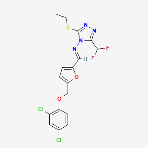 molecular formula C17H14Cl2F2N4O2S B4554752 N-((E)-1-{5-[(2,4-DICHLOROPHENOXY)METHYL]-2-FURYL}METHYLIDENE)-N-[3-(DIFLUOROMETHYL)-5-(ETHYLSULFANYL)-4H-1,2,4-TRIAZOL-4-YL]AMINE 