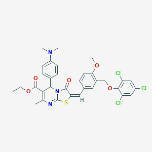 molecular formula C33H30Cl3N3O5S B455487 ethyl 5-[4-(dimethylamino)phenyl]-2-{4-methoxy-3-[(2,4,6-trichlorophenoxy)methyl]benzylidene}-7-methyl-3-oxo-2,3-dihydro-5H-[1,3]thiazolo[3,2-a]pyrimidine-6-carboxylate 