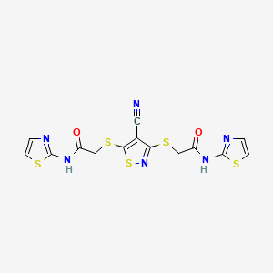 2-[(4-CYANO-3-{[2-OXO-2-(1,3-THIAZOL-2-YLAMINO)ETHYL]SULFANYL}-5-ISOTHIAZOLYL)SULFANYL]-N-(1,3-THIAZOL-2-YL)ACETAMIDE