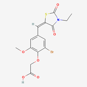 molecular formula C15H14BrNO6S B4555004 {2-bromo-4-[(E)-(3-ethyl-2,4-dioxo-1,3-thiazolidin-5-ylidene)methyl]-6-methoxyphenoxy}acetic acid 