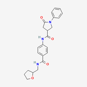 molecular formula C23H25N3O4 B4555159 5-oxo-1-phenyl-N-{4-[(tetrahydrofuran-2-ylmethyl)carbamoyl]phenyl}pyrrolidine-3-carboxamide 