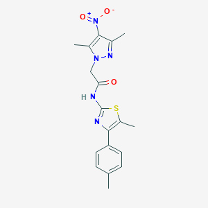 molecular formula C18H19N5O3S B455520 2-(3,5-dimethyl-4-nitro-1H-pyrazol-1-yl)-N-[5-methyl-4-(4-methylphenyl)-1,3-thiazol-2-yl]acetamide 