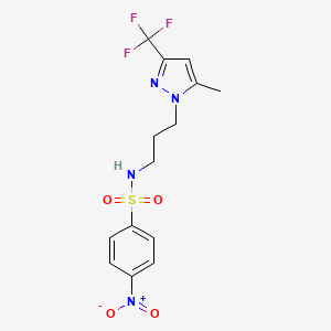 molecular formula C14H15F3N4O4S B4555244 N~1~-{3-[5-METHYL-3-(TRIFLUOROMETHYL)-1H-PYRAZOL-1-YL]PROPYL}-4-NITRO-1-BENZENESULFONAMIDE 