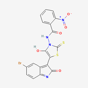 N-[(5Z)-5-(5-bromo-2-oxo-1,2-dihydro-3H-indol-3-ylidene)-4-oxo-2-thioxo-1,3-thiazolidin-3-yl]-2-nitrobenzamide