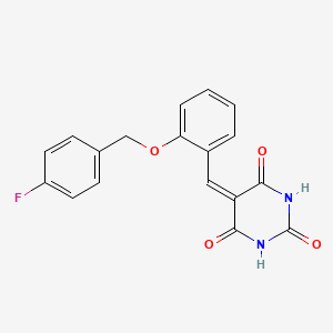 molecular formula C18H13FN2O4 B4555273 5-({2-[(4-FLUOROPHENYL)METHOXY]PHENYL}METHYLIDENE)-1,3-DIAZINANE-2,4,6-TRIONE 