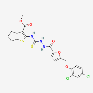 molecular formula C22H19Cl2N3O5S2 B4555393 methyl 2-{[(2-{5-[(2,4-dichlorophenoxy)methyl]-2-furoyl}hydrazino)carbonothioyl]amino}-5,6-dihydro-4H-cyclopenta[b]thiophene-3-carboxylate 