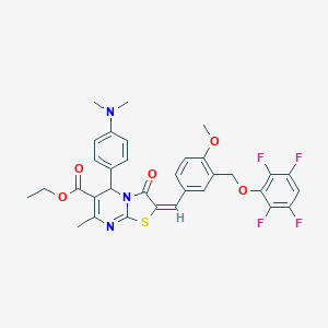 molecular formula C33H29F4N3O5S B455541 ethyl 5-[4-(dimethylamino)phenyl]-2-{4-methoxy-3-[(2,3,5,6-tetrafluorophenoxy)methyl]benzylidene}-7-methyl-3-oxo-2,3-dihydro-5H-[1,3]thiazolo[3,2-a]pyrimidine-6-carboxylate 