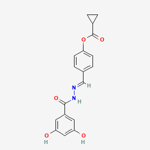 4-[2-(3,5-dihydroxybenzoyl)carbonohydrazonoyl]phenyl cyclopropanecarboxylate