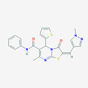 molecular formula C23H19N5O2S2 B455546 7-methyl-2-[(1-methyl-1H-pyrazol-4-yl)methylene]-3-oxo-N-phenyl-5-(2-thienyl)-2,3-dihydro-5H-[1,3]thiazolo[3,2-a]pyrimidine-6-carboxamide 