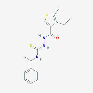 molecular formula C17H21N3OS2 B455547 2-[(4-ethyl-5-methyl-3-thienyl)carbonyl]-N-(1-phenylethyl)hydrazinecarbothioamide 