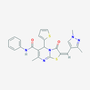 molecular formula C24H21N5O2S2 B455549 (2E)-2-[(1,3-dimethyl-1H-pyrazol-4-yl)methylidene]-7-methyl-3-oxo-N-phenyl-5-(thiophen-2-yl)-2,3-dihydro-5H-[1,3]thiazolo[3,2-a]pyrimidine-6-carboxamide 