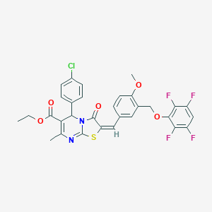 molecular formula C31H23ClF4N2O5S B455556 ethyl 5-(4-chlorophenyl)-2-{4-methoxy-3-[(2,3,5,6-tetrafluorophenoxy)methyl]benzylidene}-7-methyl-3-oxo-2,3-dihydro-5H-[1,3]thiazolo[3,2-a]pyrimidine-6-carboxylate 