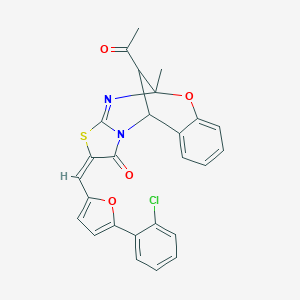molecular formula C26H19ClN2O4S B455562 (2E)-13-acetyl-2-{[5-(2-chlorophenyl)-2-furyl]methylene}-5-methyl-5H,11H-5,11-methano[1,3]thiazolo[2,3-d][1,3,5]benzoxadiazocin-1-one 