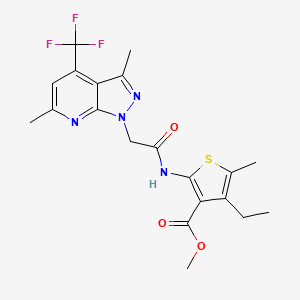 molecular formula C20H21F3N4O3S B4555632 METHYL 2-({2-[3,6-DIMETHYL-4-(TRIFLUOROMETHYL)-1H-PYRAZOLO[3,4-B]PYRIDIN-1-YL]ACETYL}AMINO)-4-ETHYL-5-METHYL-3-THIOPHENECARBOXYLATE 