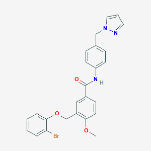 molecular formula C25H22BrN3O3 B455565 3-[(2-bromophenoxy)methyl]-4-methoxy-N-[4-(1H-pyrazol-1-ylmethyl)phenyl]benzamide 