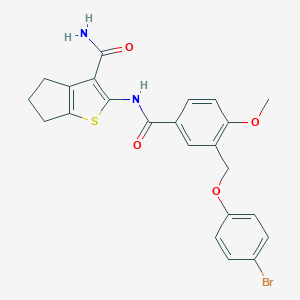 molecular formula C23H21BrN2O4S B455566 2-({3-[(4-bromophenoxy)methyl]-4-methoxybenzoyl}amino)-5,6-dihydro-4H-cyclopenta[b]thiophene-3-carboxamide 