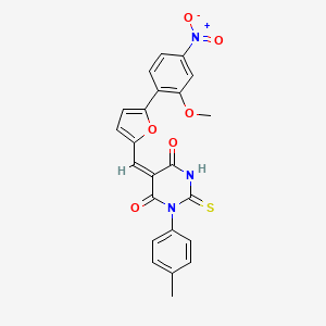 (5E)-5-{[5-(2-METHOXY-4-NITROPHENYL)FURAN-2-YL]METHYLIDENE}-1-(4-METHYLPHENYL)-2-SULFANYLIDENE-1,3-DIAZINANE-4,6-DIONE