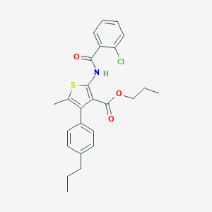 molecular formula C25H26ClNO3S B455605 Propyl 2-[(2-chlorobenzoyl)amino]-5-methyl-4-(4-propylphenyl)-3-thiophenecarboxylate 