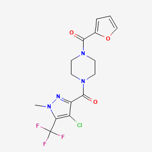 molecular formula C15H14ClF3N4O3 B4556102 [4-CHLORO-1-METHYL-5-(TRIFLUOROMETHYL)-1H-PYRAZOL-3-YL][4-(2-FURYLCARBONYL)PIPERAZINO]METHANONE 