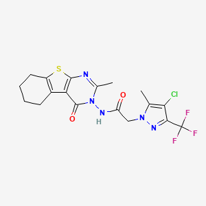 molecular formula C18H17ClF3N5O2S B4556195 2-[4-CHLORO-5-METHYL-3-(TRIFLUOROMETHYL)-1H-PYRAZOL-1-YL]-N-[2-METHYL-4-OXO-5,6,7,8-TETRAHYDRO[1]BENZOTHIENO[2,3-D]PYRIMIDIN-3(4H)-YL]ACETAMIDE 