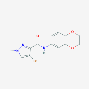 molecular formula C13H12BrN3O3 B455624 4-bromo-N-(2,3-dihydro-1,4-benzodioxin-6-yl)-1-methyl-1H-pyrazole-3-carboxamide 