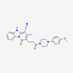 molecular formula C27H27N5O3 B4556249 2-{3-[4-(4-methoxyphenyl)piperazino]-3-oxopropyl}-3-methyl-1-oxo-1,5-dihydropyrido[1,2-a][1,3]benzimidazol-4-yl cyanide 