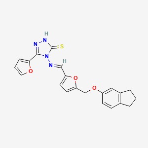 4-[((E)-1-{5-[(2,3-DIHYDRO-1H-INDEN-5-YLOXY)METHYL]-2-FURYL}METHYLIDENE)AMINO]-5-(2-FURYL)-4H-1,2,4-TRIAZOL-3-YLHYDROSULFIDE