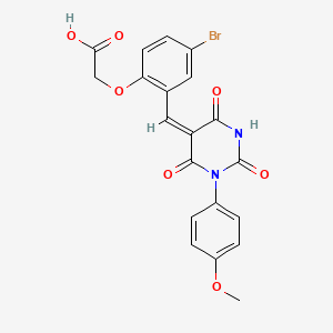 2-[4-bromo-2-[(E)-[1-(4-methoxyphenyl)-2,4,6-trioxo-1,3-diazinan-5-ylidene]methyl]phenoxy]acetic acid