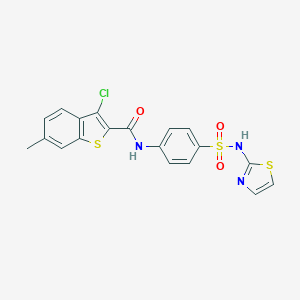 molecular formula C19H14ClN3O3S3 B455635 3-chloro-6-methyl-N-[4-(1,3-thiazol-2-ylsulfamoyl)phenyl]-1-benzothiophene-2-carboxamide 