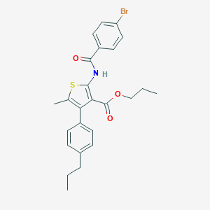molecular formula C25H26BrNO3S B455637 Propyl 2-[(4-bromobenzoyl)amino]-5-methyl-4-(4-propylphenyl)-3-thiophenecarboxylate 