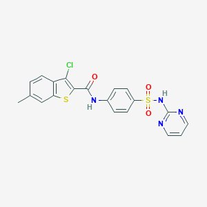 molecular formula C20H15ClN4O3S2 B455638 3-chloro-6-methyl-N-[4-(pyrimidin-2-ylsulfamoyl)phenyl]-1-benzothiophene-2-carboxamide CAS No. 546080-09-5