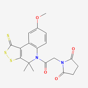 molecular formula C19H18N2O4S3 B4556386 1-[2-(8-methoxy-4,4-dimethyl-1-thioxo-1,4-dihydro-5H-[1,2]dithiolo[3,4-c]quinolin-5-yl)-2-oxoethyl]pyrrolidine-2,5-dione 