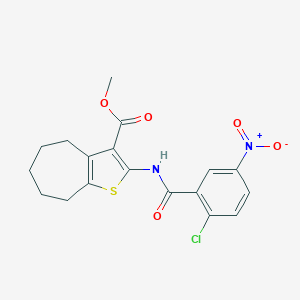 molecular formula C18H17ClN2O5S B455646 methyl 2-({2-chloro-5-nitrobenzoyl}amino)-5,6,7,8-tetrahydro-4H-cyclohepta[b]thiophene-3-carboxylate 