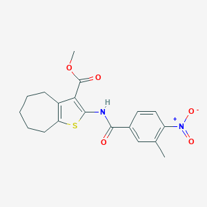 molecular formula C19H20N2O5S B455653 methyl 2-({4-nitro-3-methylbenzoyl}amino)-5,6,7,8-tetrahydro-4H-cyclohepta[b]thiophene-3-carboxylate 