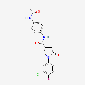 molecular formula C19H17ClFN3O3 B4556530 N-[4-(acetylamino)phenyl]-1-(3-chloro-4-fluorophenyl)-5-oxopyrrolidine-3-carboxamide 