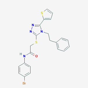 molecular formula C22H19BrN4OS2 B455655 N-(4-bromophenyl)-2-{[4-(2-phenylethyl)-5-(2-thienyl)-4H-1,2,4-triazol-3-yl]sulfanyl}acetamide CAS No. 432531-84-5