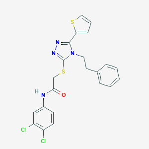 molecular formula C22H18Cl2N4OS2 B455656 N-(3,4-dichlorophenyl)-2-{[4-(2-phenylethyl)-5-(2-thienyl)-4H-1,2,4-triazol-3-yl]sulfanyl}acetamide CAS No. 432510-38-8