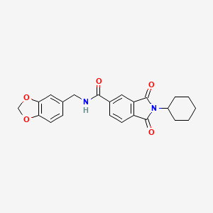 molecular formula C23H22N2O5 B4556612 N-(1,3-苯并二氧杂-5-基甲基)-2-环己基-1,3-二氧代-5-异吲哚啉甲酰胺 