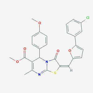molecular formula C27H21ClN2O5S B455672 Methyl (2E)-2-{[5-(3-chlorophenyl)-2-furyl]methylene}-5-(4-methoxyphenyl)-7-methyl-3-oxo-2,3-dihydro-5H-[1,3]thiazolo[3,2-A]pyrimidine-6-carboxylate 