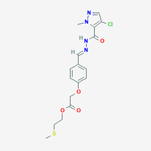 molecular formula C17H19ClN4O4S B455678 2-methylsulfanylethyl 2-[4-[(E)-[(4-chloro-2-methylpyrazole-3-carbonyl)hydrazinylidene]methyl]phenoxy]acetate CAS No. 514220-44-1