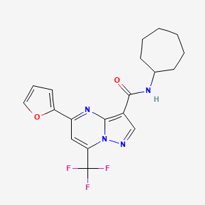 molecular formula C19H19F3N4O2 B4556805 N-cycloheptyl-5-(2-furyl)-7-(trifluoromethyl)pyrazolo[1,5-a]pyrimidine-3-carboxamide 