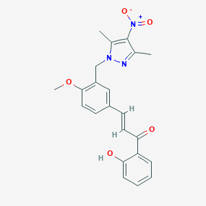 molecular formula C22H21N3O5 B455690 3-[3-({4-nitro-3,5-dimethyl-1H-pyrazol-1-yl}methyl)-4-methoxyphenyl]-1-(2-hydroxyphenyl)-2-propen-1-one 