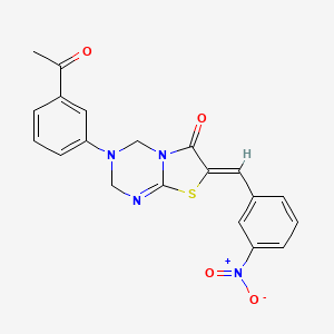 (7Z)-3-(3-ACETYLPHENYL)-7-[(3-NITROPHENYL)METHYLIDENE]-2H,3H,4H,6H,7H-[1,3]THIAZOLO[3,2-A][1,3,5]TRIAZIN-6-ONE