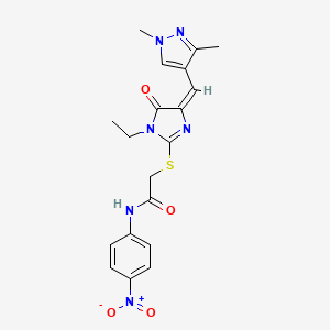 2-({4-[(E)-1-(1,3-DIMETHYL-1H-PYRAZOL-4-YL)METHYLIDENE]-1-ETHYL-5-OXO-4,5-DIHYDRO-1H-IMIDAZOL-2-YL}SULFANYL)-N-(4-NITROPHENYL)ACETAMIDE