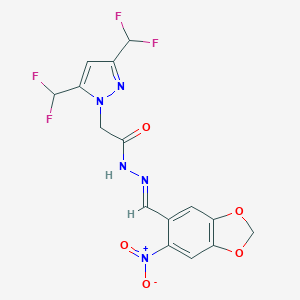 molecular formula C15H11F4N5O5 B455695 2-[3,5-bis(difluoromethyl)-1H-pyrazol-1-yl]-N'-({6-nitro-1,3-benzodioxol-5-yl}methylene)acetohydrazide 