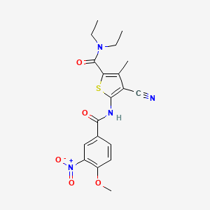 molecular formula C19H20N4O5S B4557021 4-氰基-N,N-二乙基-5-[(4-甲氧基-3-硝基苯甲酰)氨基]-3-甲基-2-噻吩甲酰胺 