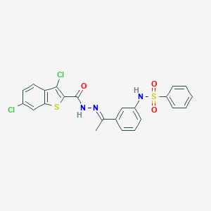 molecular formula C23H17Cl2N3O3S2 B455703 N-(3-{N-[(3,6-dichloro-1-benzothien-2-yl)carbonyl]ethanehydrazonoyl}phenyl)benzenesulfonamide 